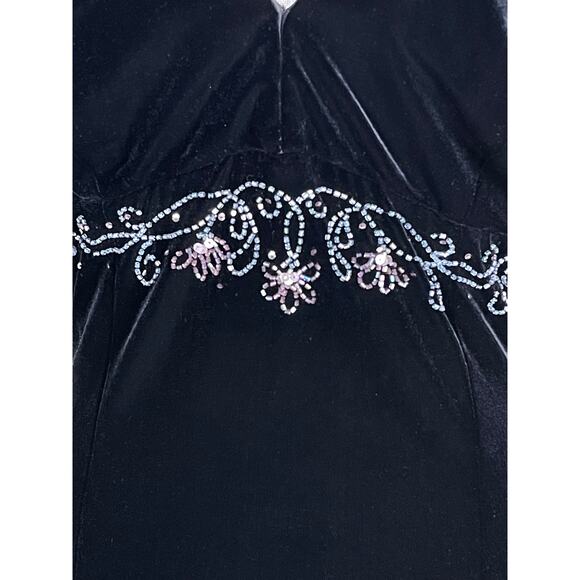 Vintage Dave Johnny Prom Dress Gown Bead Sequin Whimsigoth Black Velvet Sz 15/16 - Picture 3 of 11